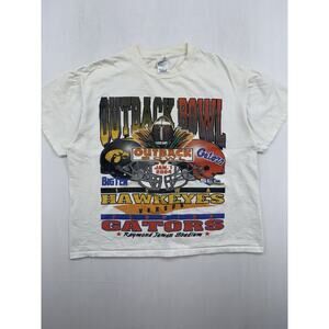 Vintage Iowa Hawkeyes Outback Bowl 2004 T Shirt Adult Large White Florida Gators